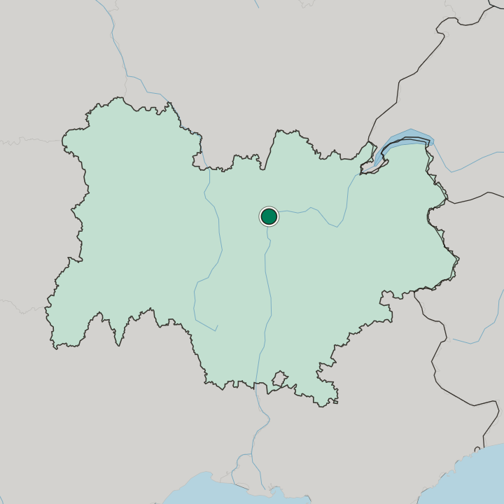 Map showing Lyon — In Auvergne-Rhône-Alpes