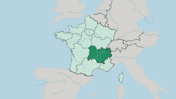 Map of Auvergne-Rhône-Alpes in France