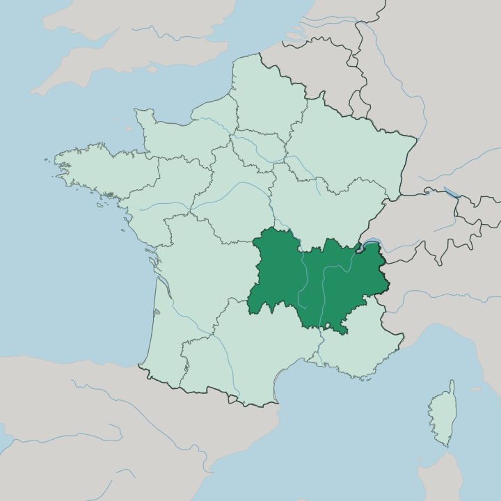 Map showing Auvergne-Rhône-Alpes — In France
