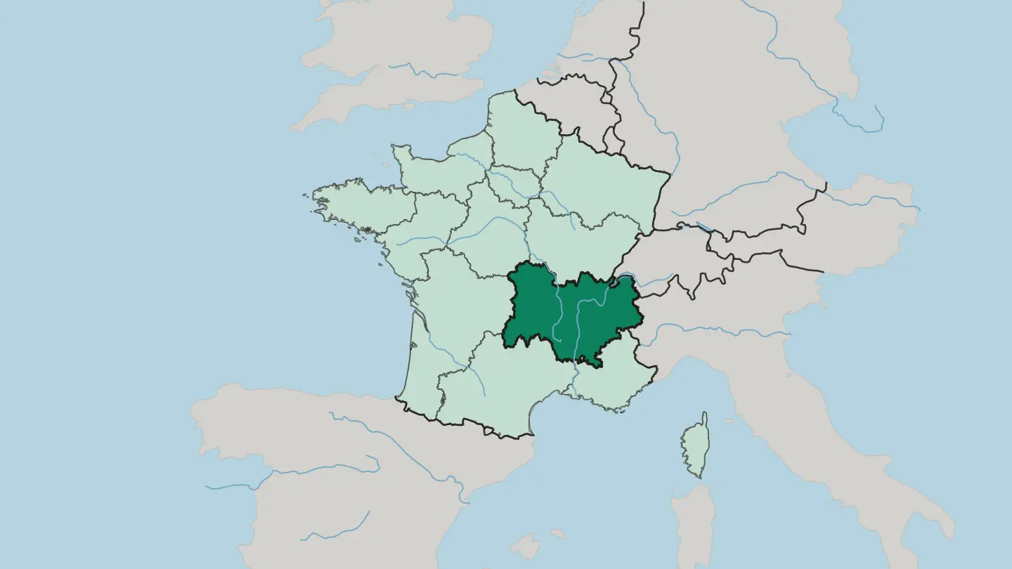Map of Auvergne-Rhône-Alpes in France