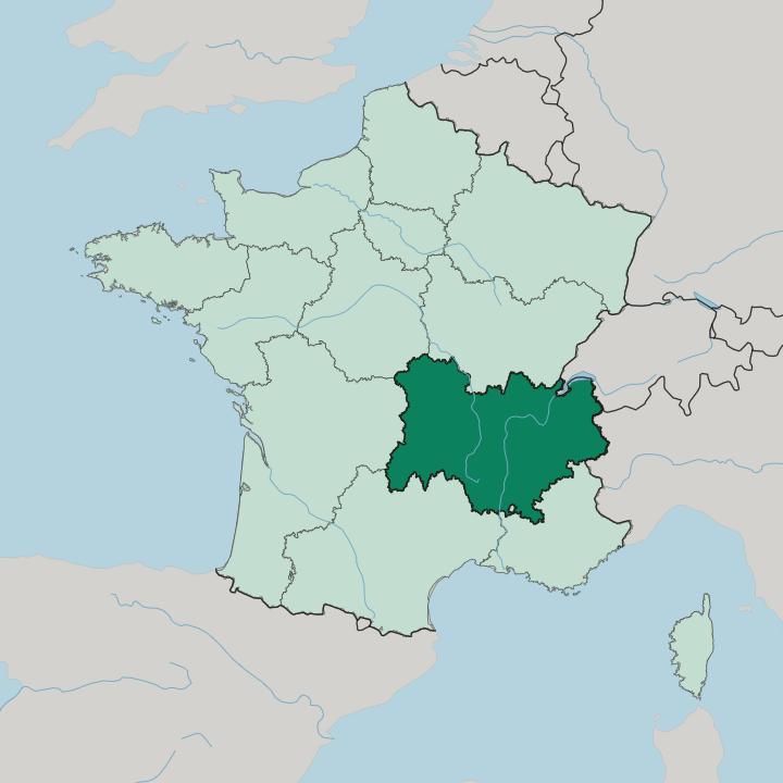 Map showing Auvergne-Rhône-Alpes — In France