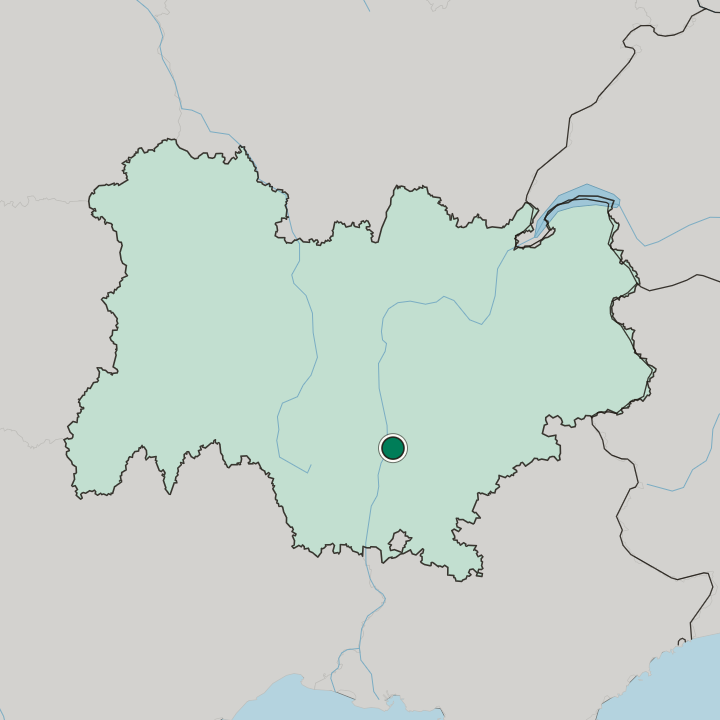 Map showing Valence — In Auvergne-Rhône-Alpes