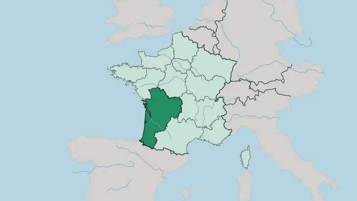 Map of Nouvelle-Aquitaine in France