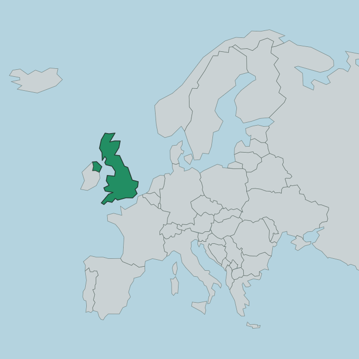 Map showing United Kingdom — In Europe