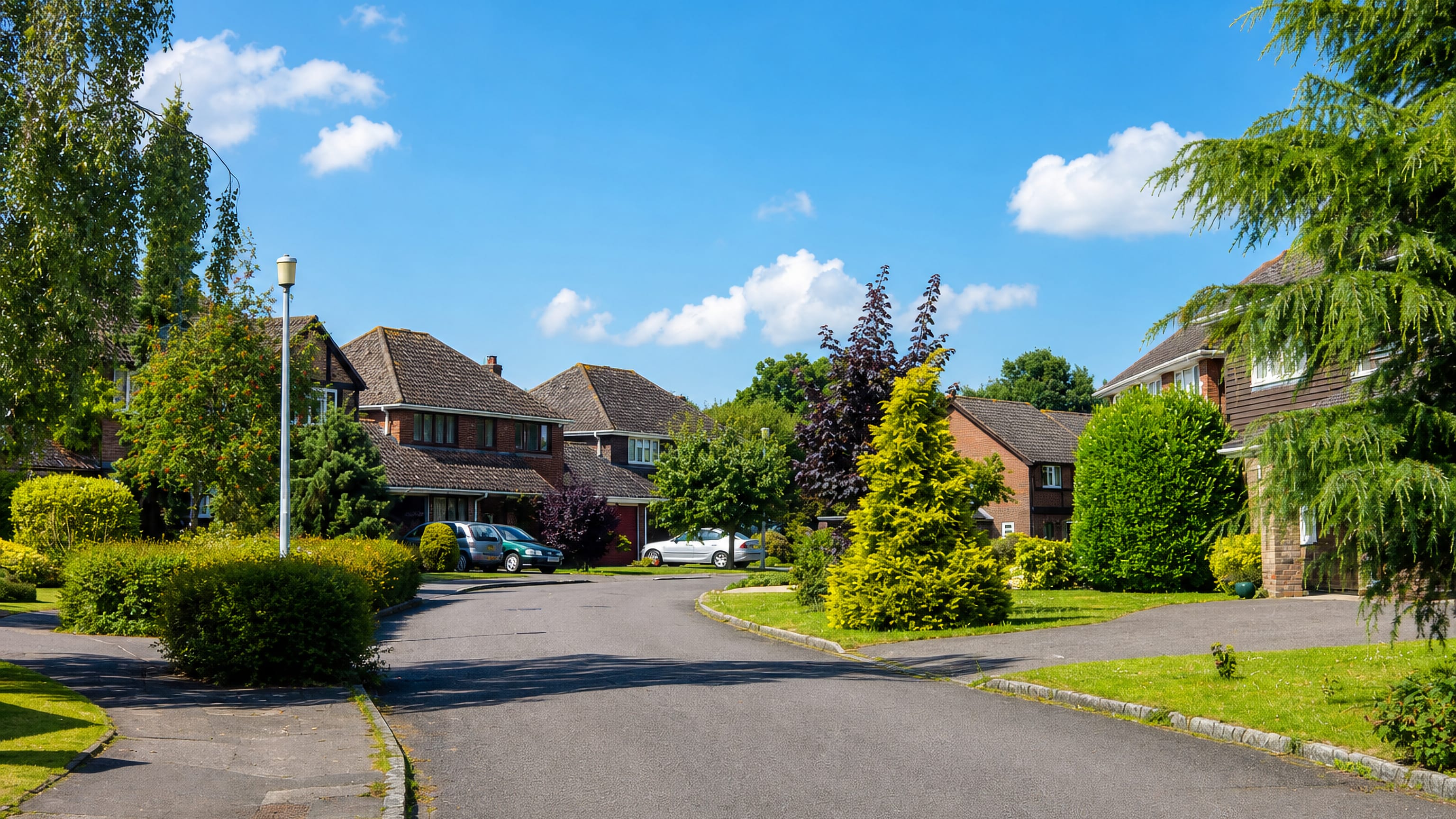 A quiet tree-lined cul-de-sac of brick houses in Chineham on the northern edge of Basingstoke