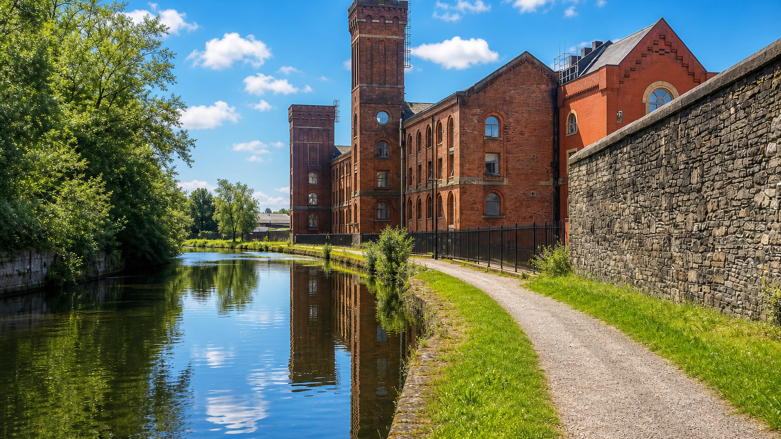 Red-brick Victorian mill beside the canal towpath in Little Harwood, Blackburn.