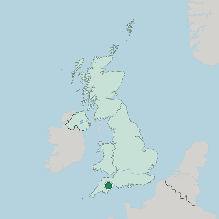Map showing Exeter — In United Kingdom