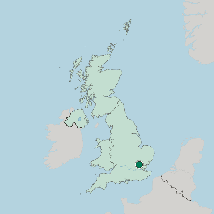 Map showing Harlow — In United Kingdom