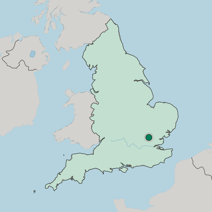 Map showing Harlow — In England