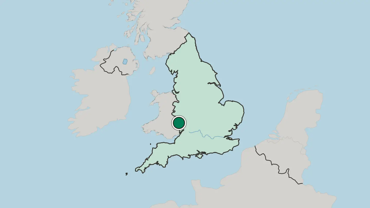 Map of Hereford in United Kingdom