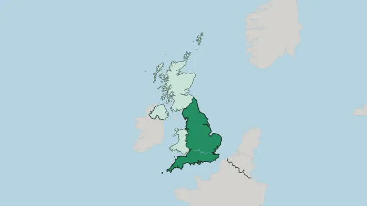 Map of England in United Kingdom