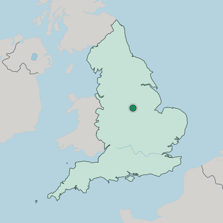 Map showing Nottingham — In England