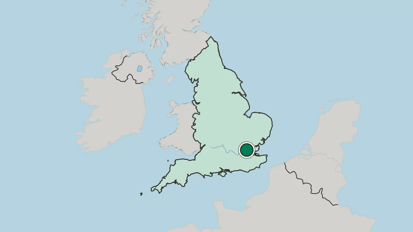 Map of Romford in United Kingdom