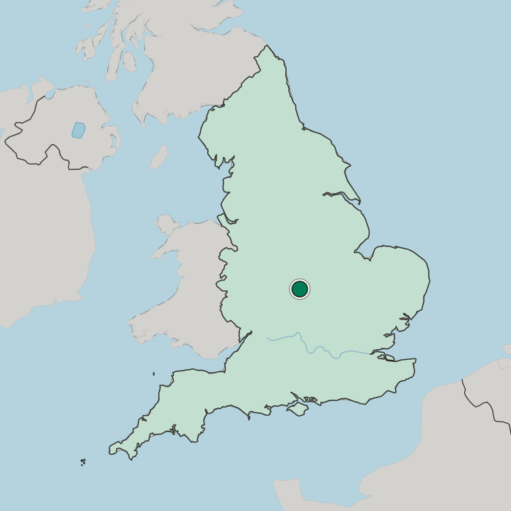 Map showing Rugby — In England