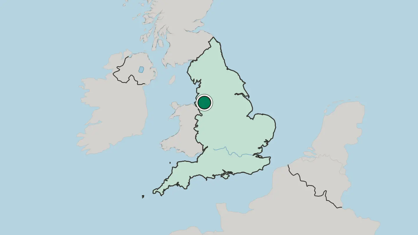 Map of Warrington in United Kingdom