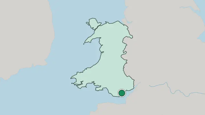 Map of Cardiff in United Kingdom