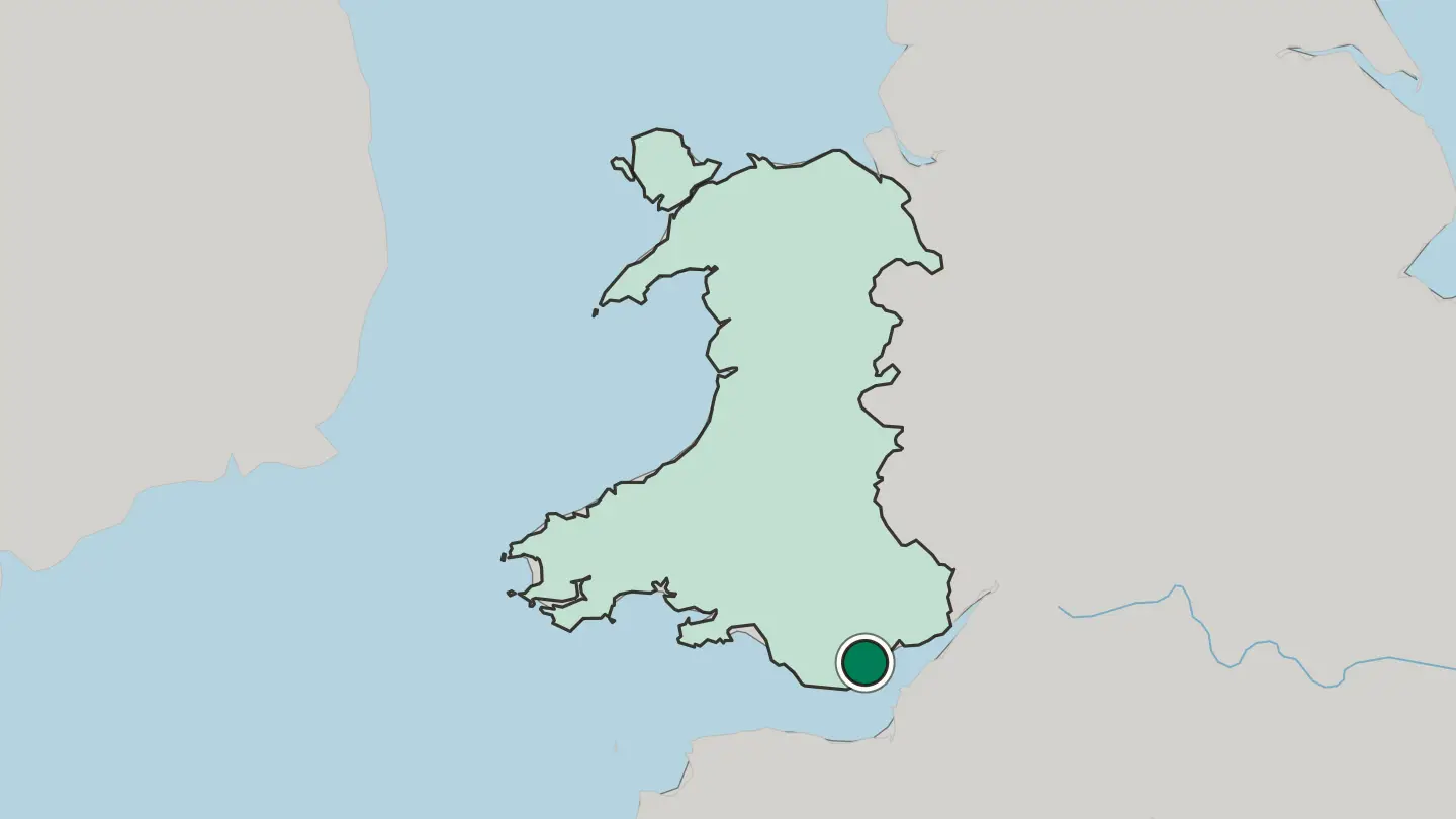 Map of Cardiff in United Kingdom