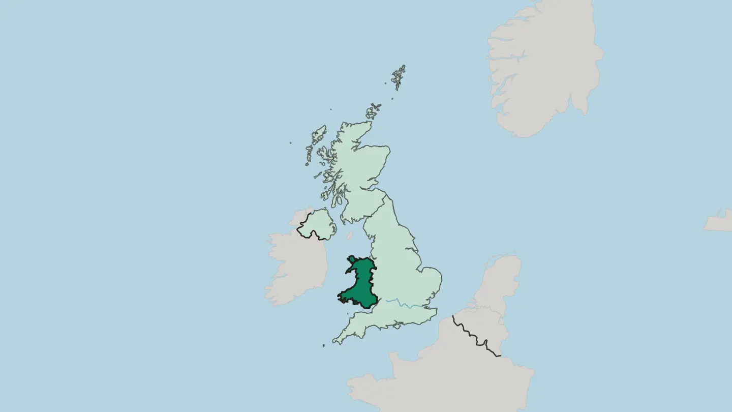 Map of Wales in United Kingdom