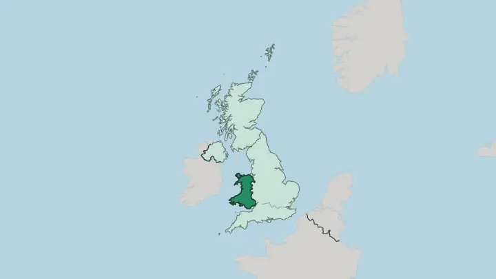 Map of Wales in United Kingdom