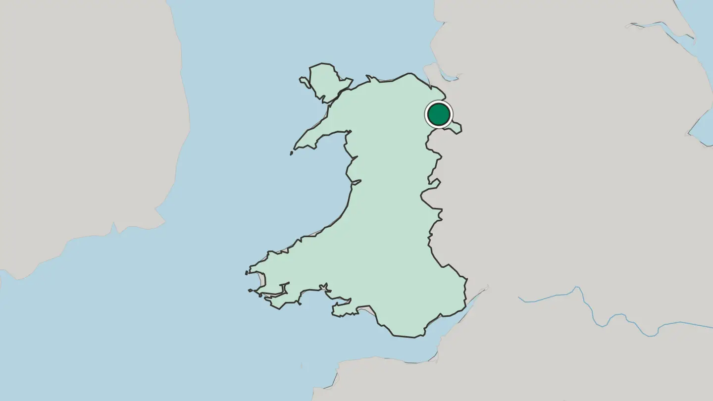 Map of Wrexham in United Kingdom