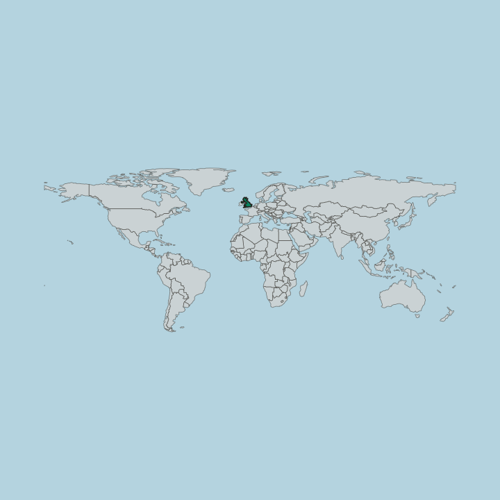 Map showing United Kingdom — Worldwide