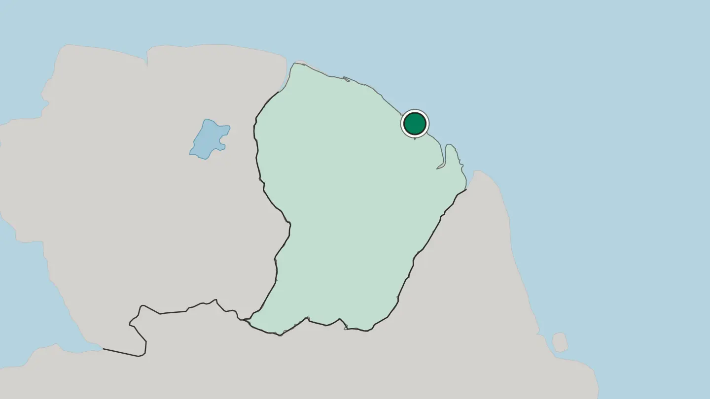 Map of Cayenne in French Guiana