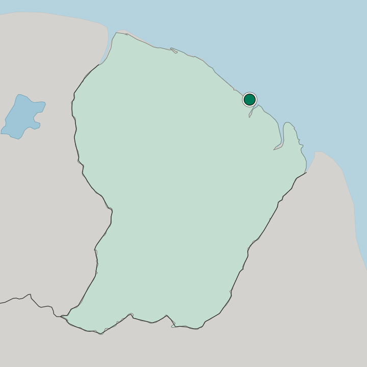 Map showing Cayenne — In French Guiana