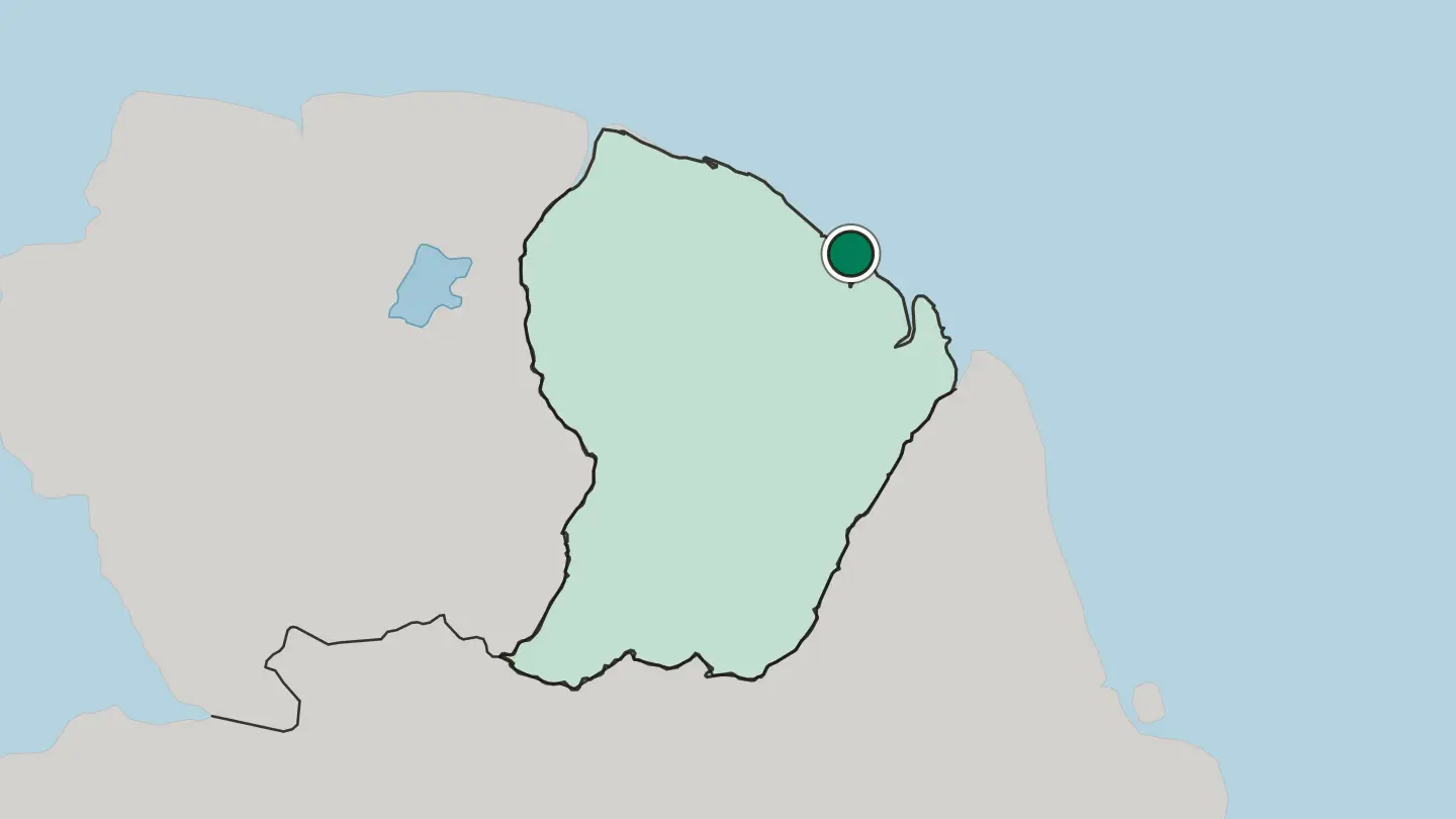 Map of Cayenne in French Guiana