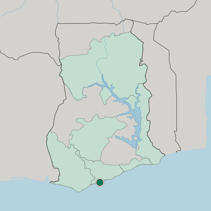 Map showing Cape Coast — In Ghana