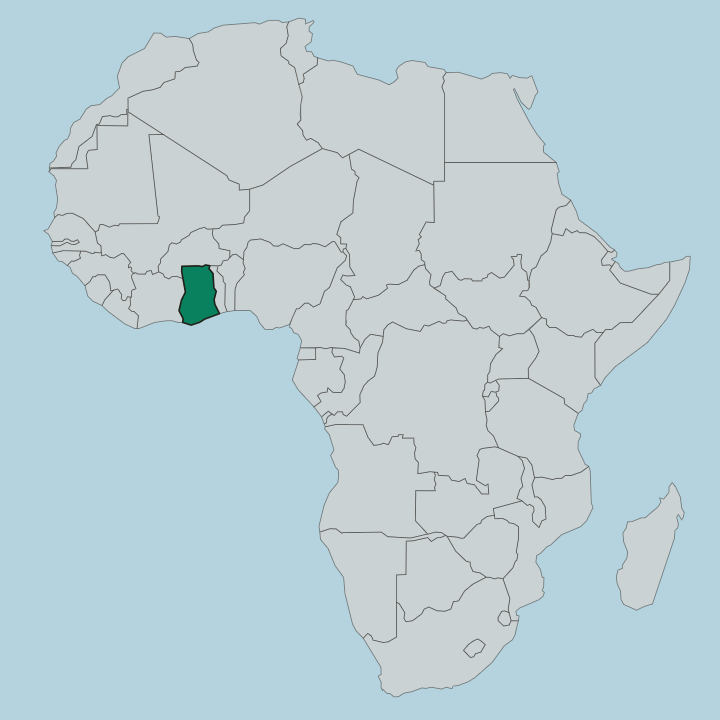 Map showing Ghana — In Africa