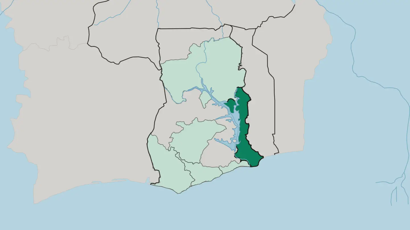 Map of Volta Region in Ghana