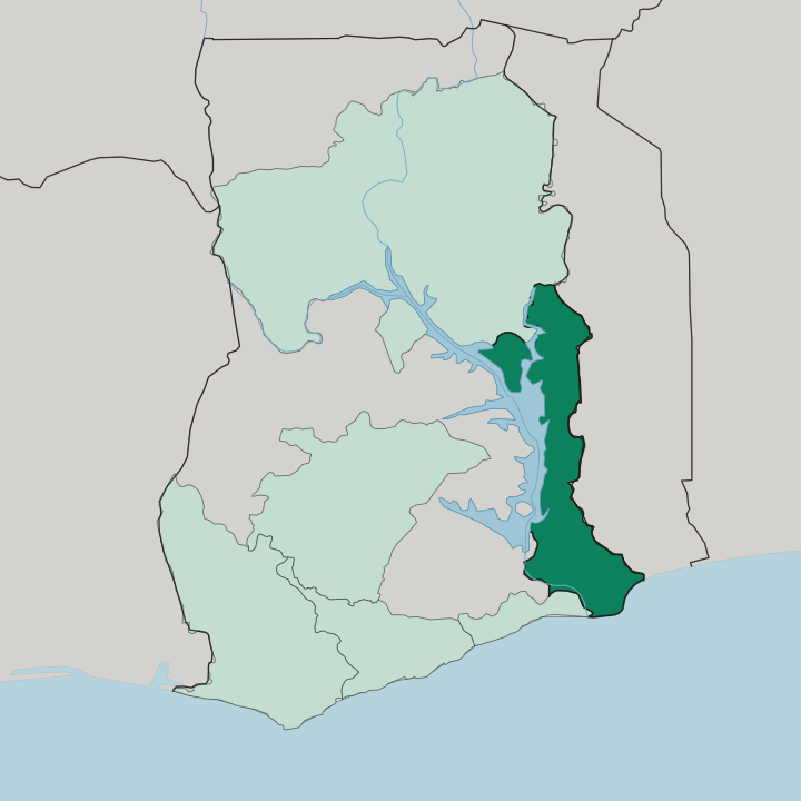 Map showing Volta Region — In Ghana