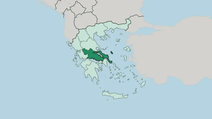 Map of Central Greece in Greece