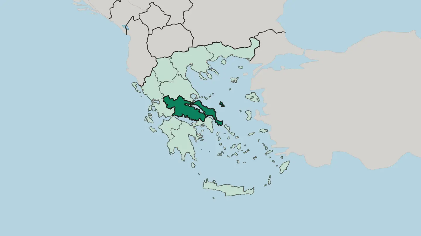 Map of Central Greece in Greece