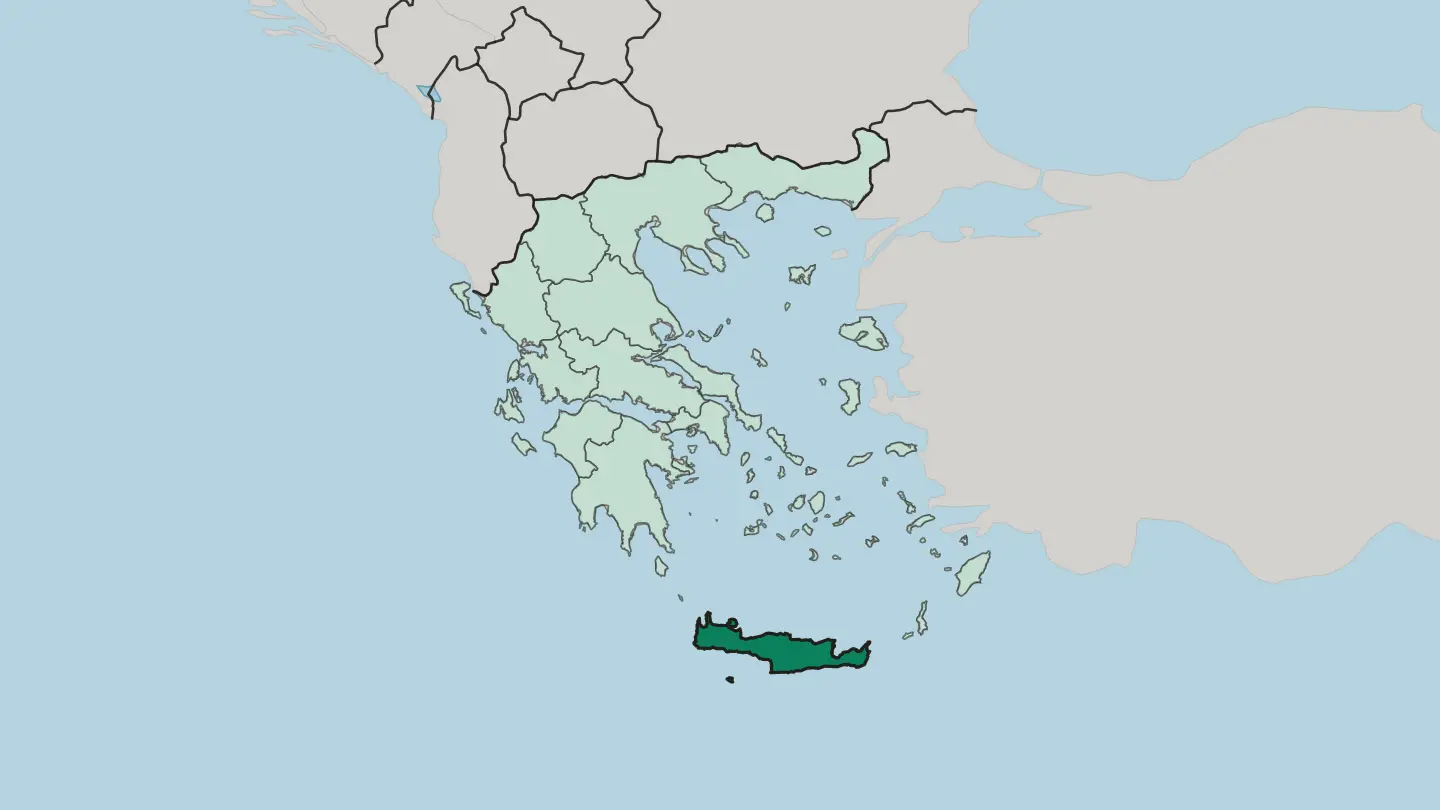 Map of Crete in Greece