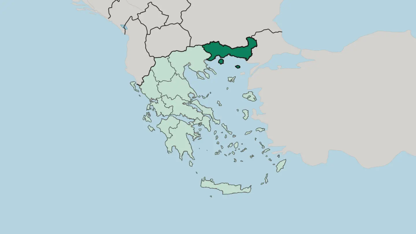 Map of Eastern Macedonia and Thrace in Greece