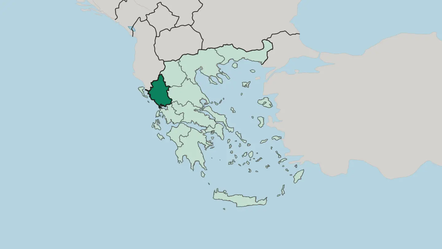 Map of Epirus in Greece