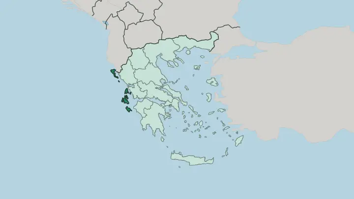 Map of Ionian Islands in Greece