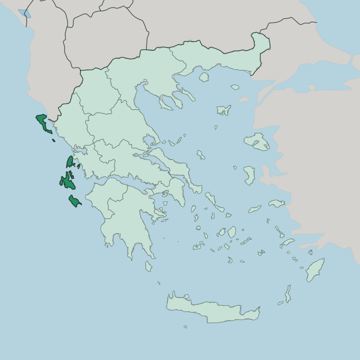 Map showing Ionian Islands — In Greece