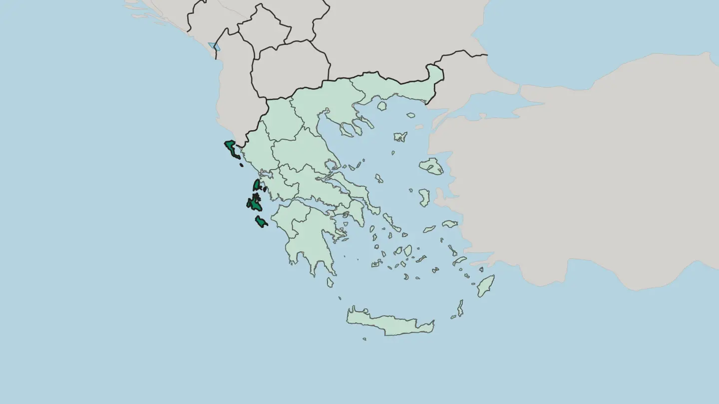 Map of Ionian Islands in Greece