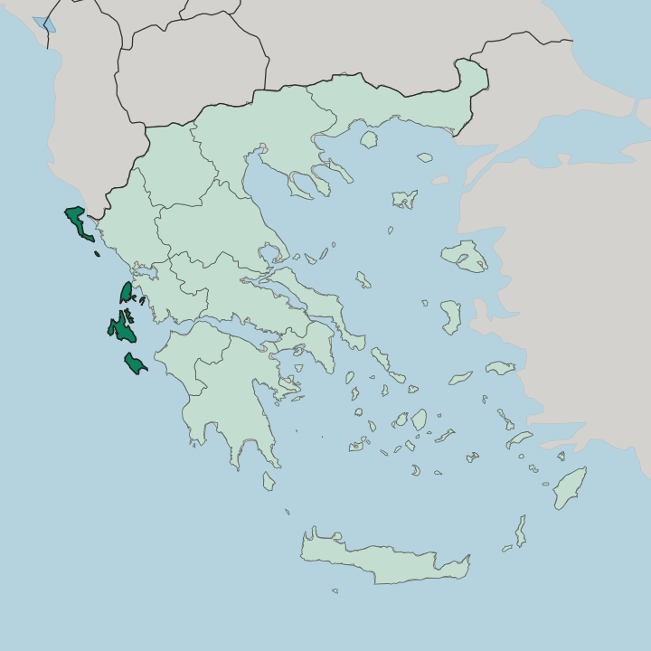 Map showing Ionian Islands — In Greece