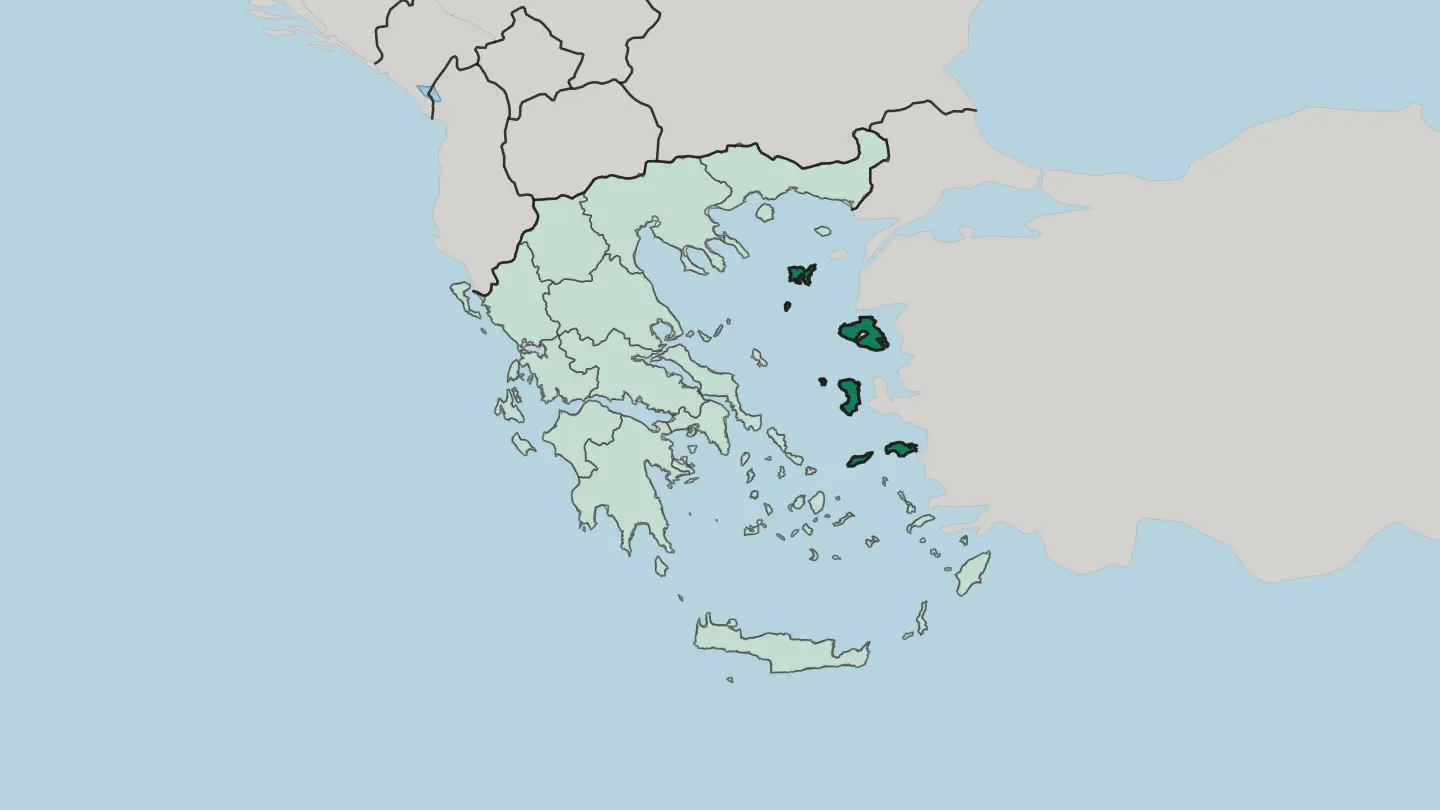Map of North Aegean in Greece