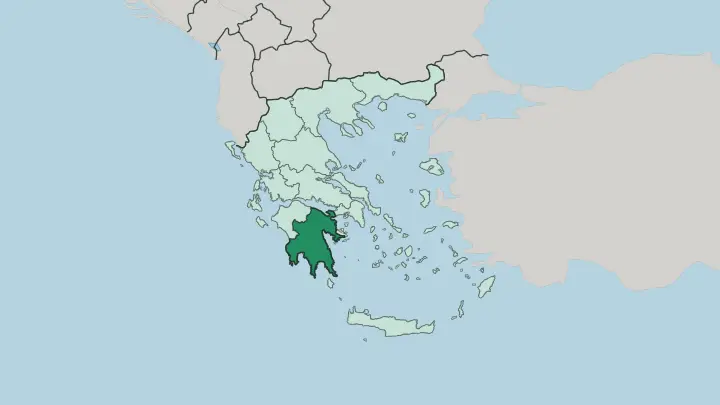 Map of Peloponnese in Greece