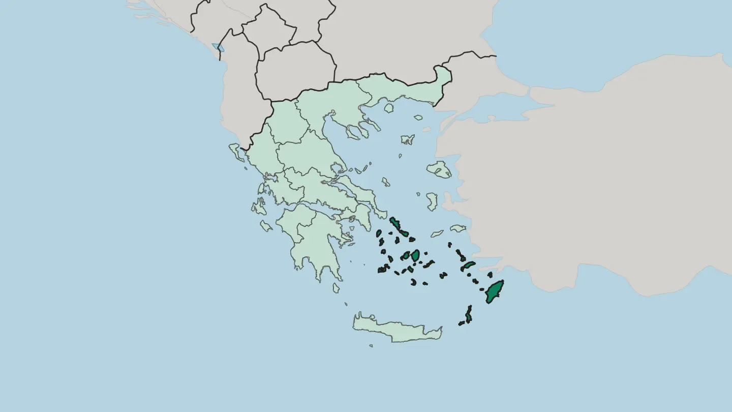 Map of South Aegean in Greece