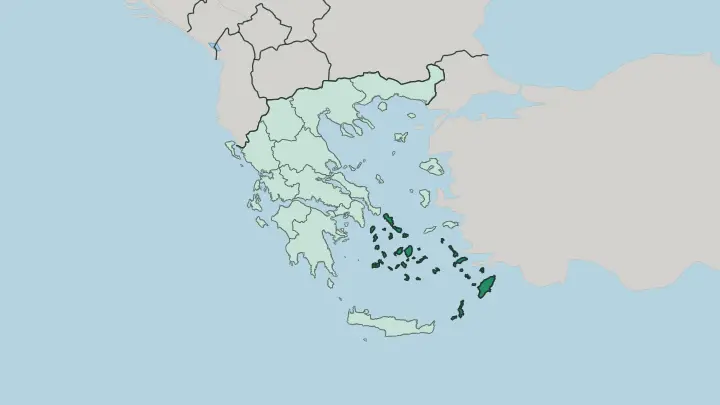 Map of South Aegean in Greece