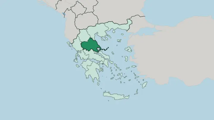 Map of Thessaly in Greece
