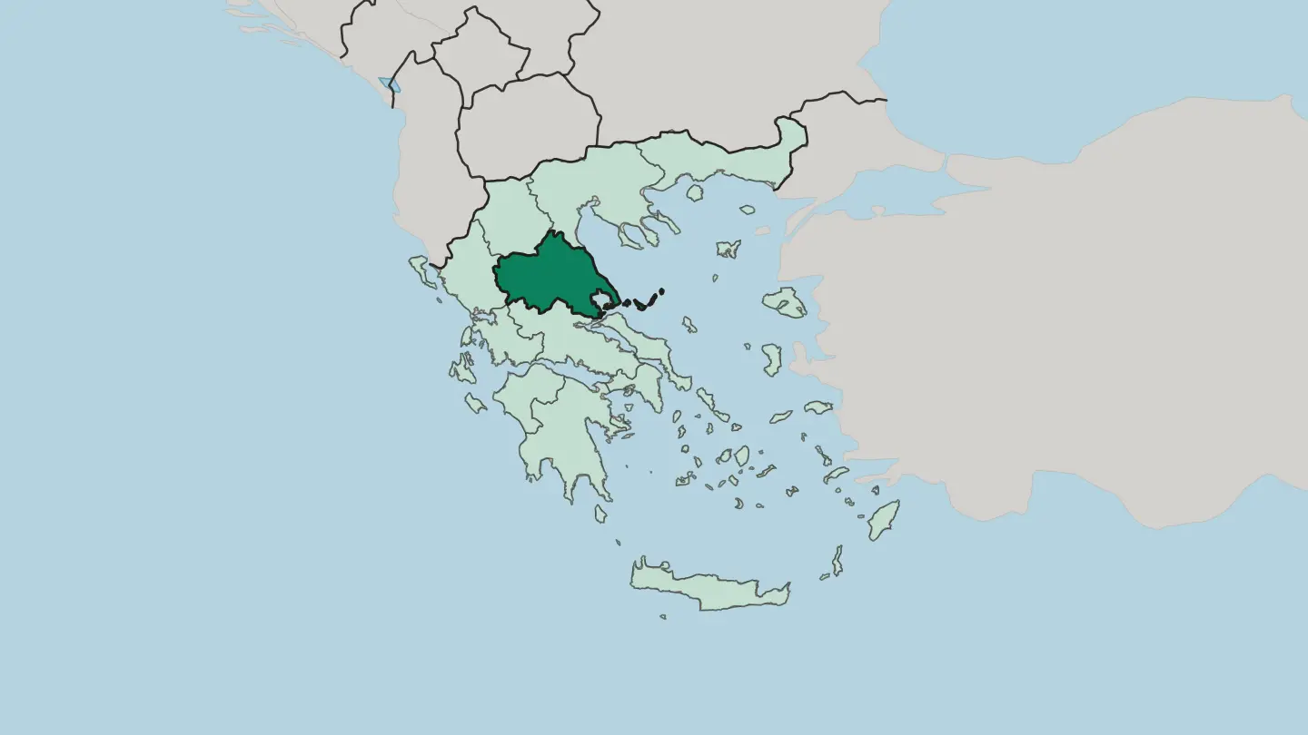 Map of Thessaly in Greece