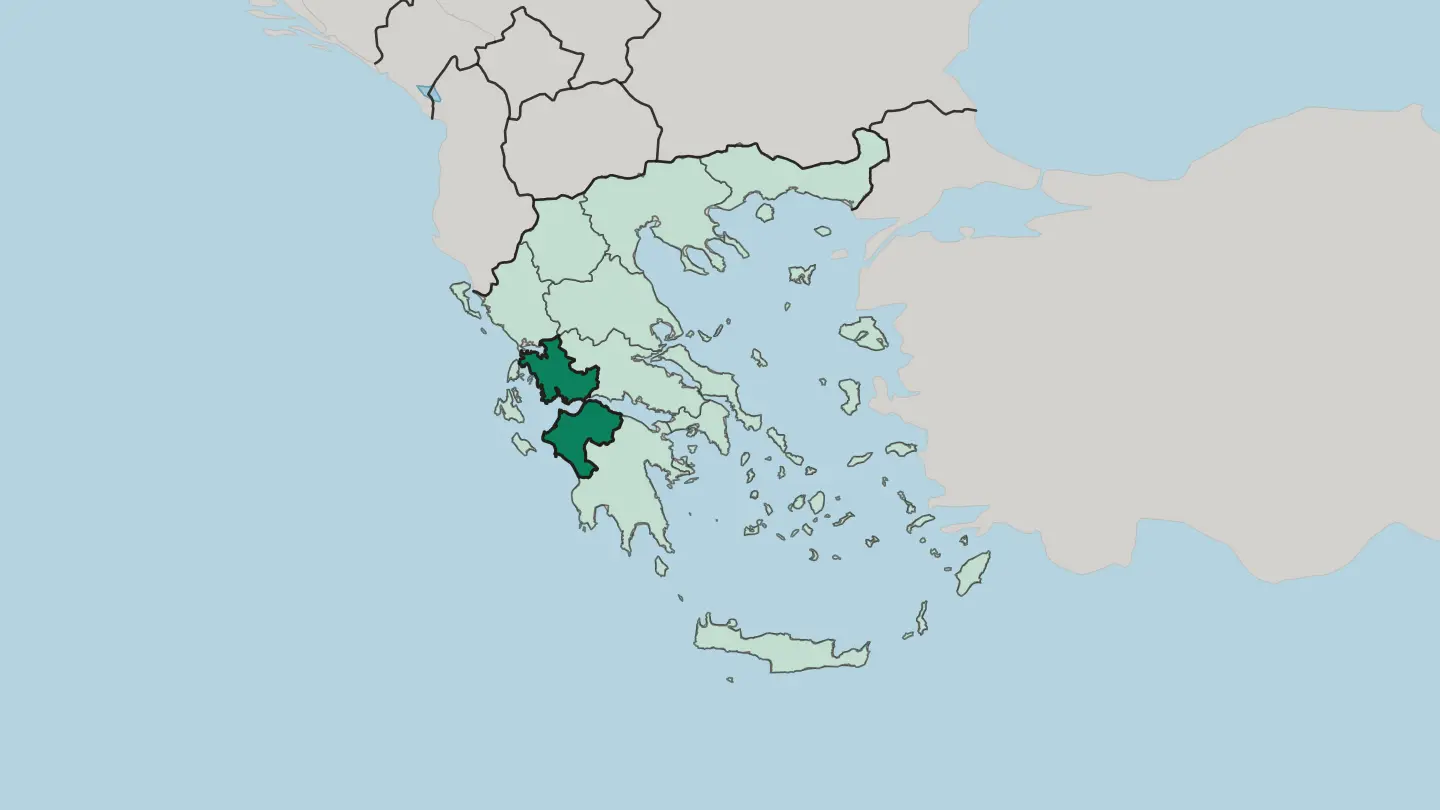 Map of Western Greece in Greece