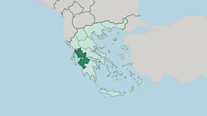 Map of Western Greece in Greece