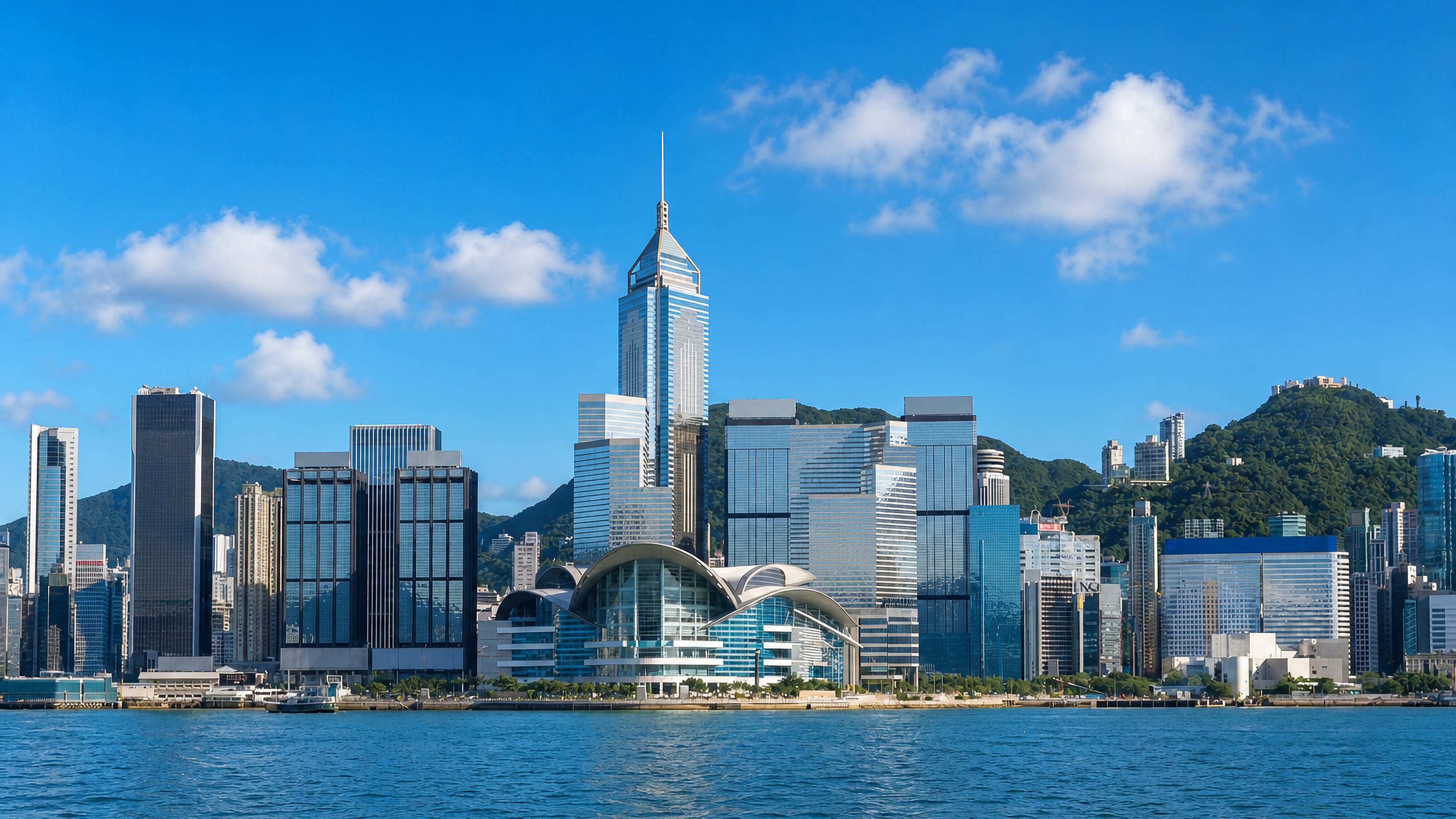 Wan Chai's harbourfront skyline in Hong Kong, with Central Plaza and the convention centre on Victoria Harbour